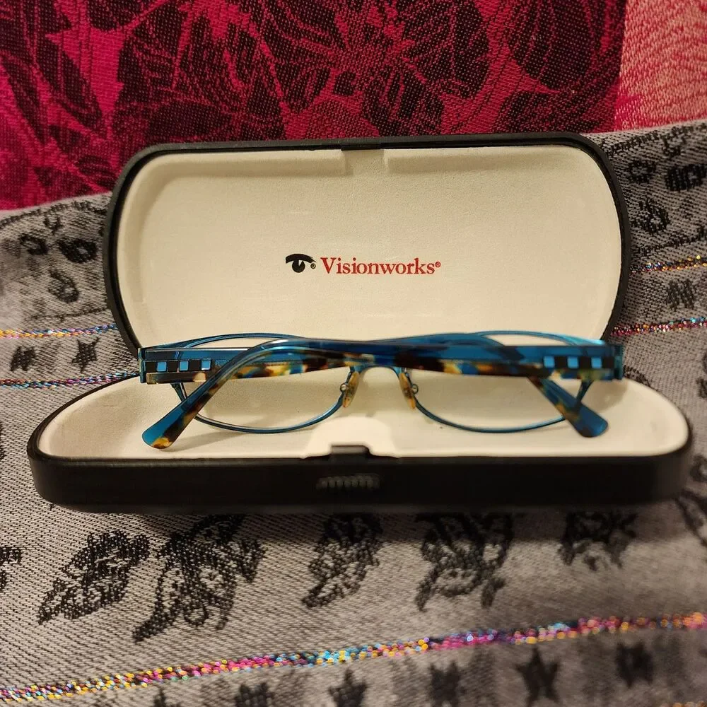 Chelsea Morgan Teal Prescription Glasses And Vision Works Sunglass Case Set.